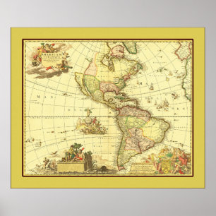 Antique Map of the Western Hemisphere ~ 1700's Poster
