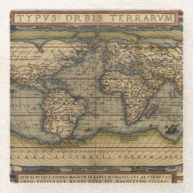 Antique Map of the World Glass Coaster (Front)