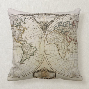 Antique Map of the World Throw Pillow