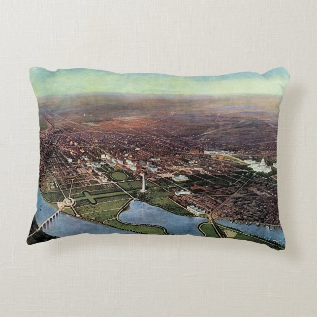 Antique Map of Washington DC and the Potomac River Accent Pillow (Back)