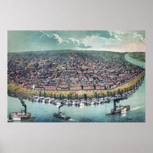 Antique Map Saint Louis Missouri Mississippi River Poster
