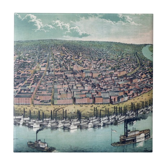Antique Map Saint Louis Missouri Mississippi River Tile (Front)