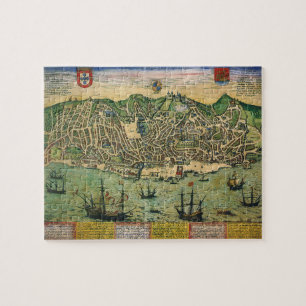 Antique Map, Town Plan of Lisbon, Portugal, 1598 Jigsaw Puzzle
