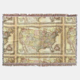 Antique Map United States America USA Vintage 1867 Throw Blanket