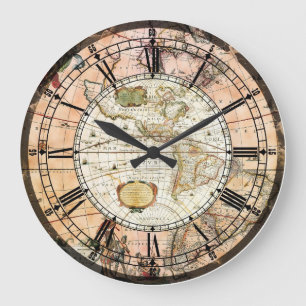 Antique map wall clock