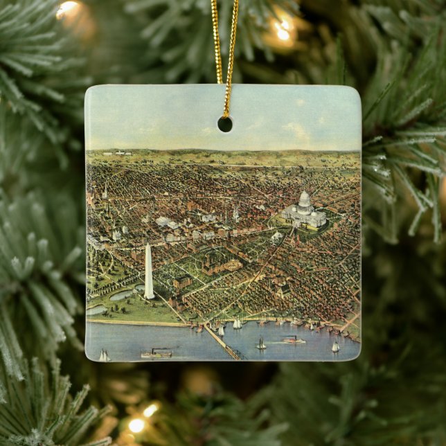 Antique Map with a Panoramic View of Washington DC Ceramic Ornament (Tree)