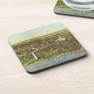 Antique Map with a Panoramic View of Washington DC Coaster