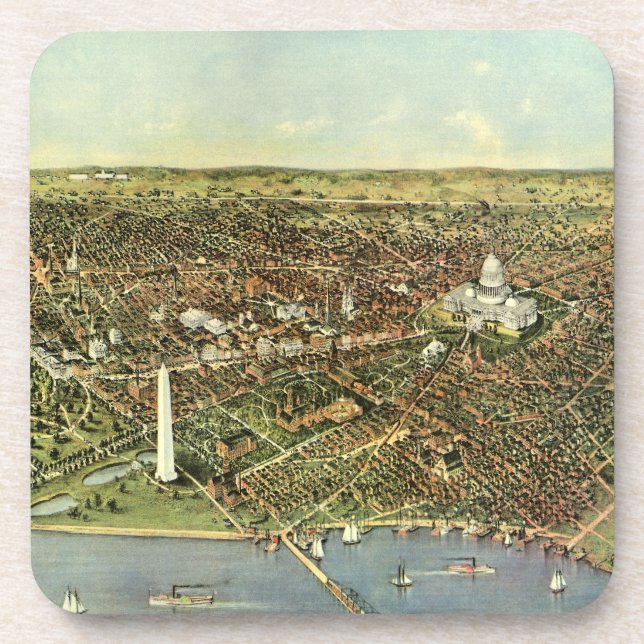 Antique Map with a Panoramic View of Washington DC Coaster (Front)