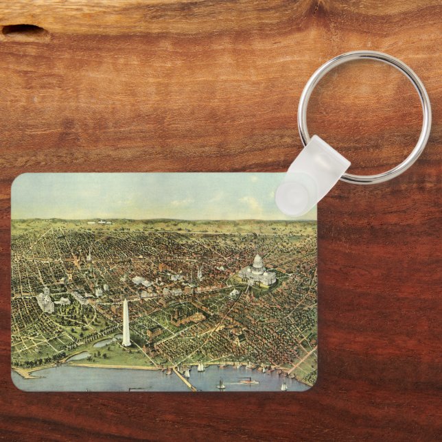 Antique Map with a Panoramic View of Washington DC Keychain (Front)