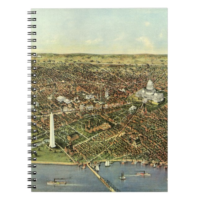 Antique Map with a Panoramic View of Washington DC Notebook (Front)