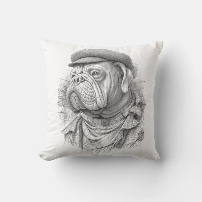 Antique Marble Bulldog Minister Guest Towel Throw Pillow (Front)