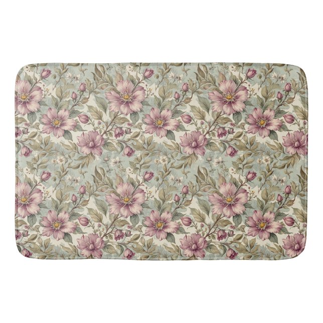 Antique Mauve Roses on Mint Bath Mat (Front)