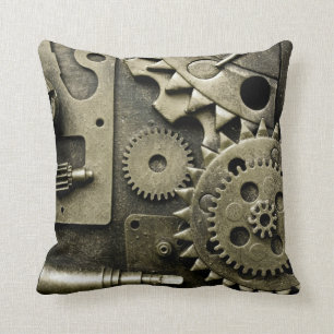 Antique Mechanical Gears Manly Throw Pillow