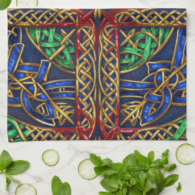 Antique Medieval Celtic Knots Kitchen Towel (Folded)