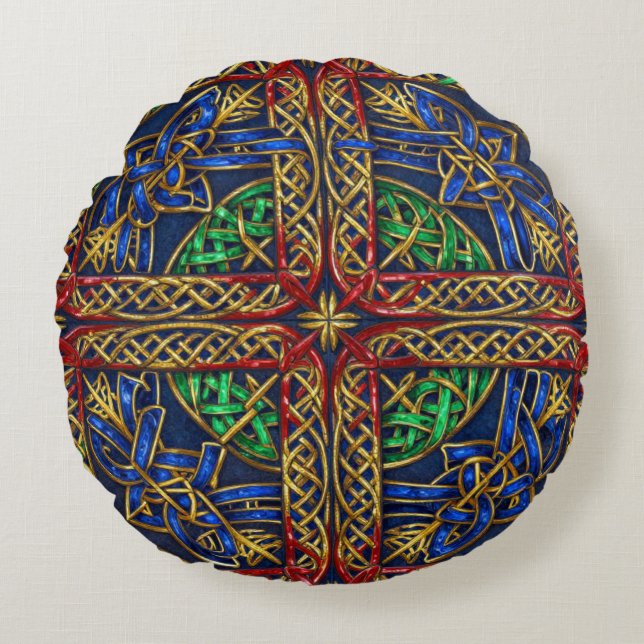 Antique Medieval Celtic Knots Round Pillow (Front)
