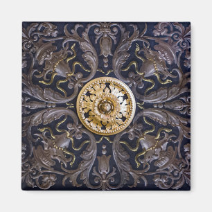 Antique Medieval Gold Plated Wood Carving Ornament Magnet