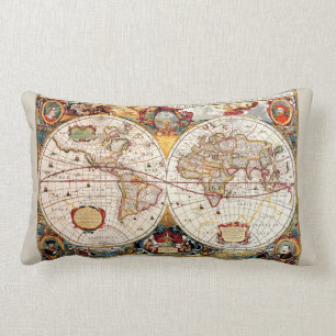 Antique medieval, historical World Map Nova Totius Lumbar Pillow