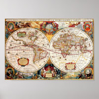 Antique medieval, historical World Map Nova Totius