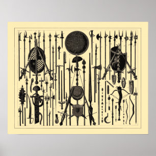Antique Medieval Weapons Illustrations Poster