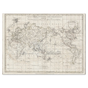 ANTIQUE MERCATOR PROJECTION MAP TISSUE PAPER