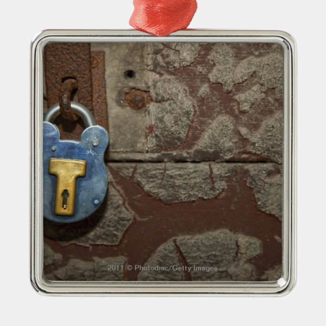Antique Metal Lock on Stone Wall Metal Ornament (Front)
