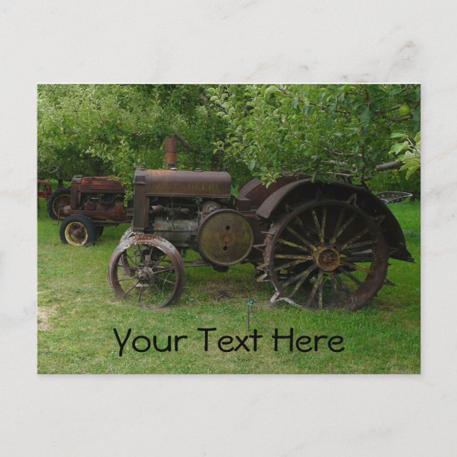 Antique Metal Wheel Tractors Postcard (Front)