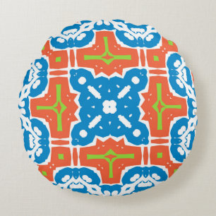 Antique mexican talavera ceramic. Vintage seamless Round Pillow
