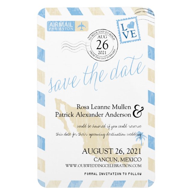 Antique Mexico Airmail Save the Date Magnet (Vertical)