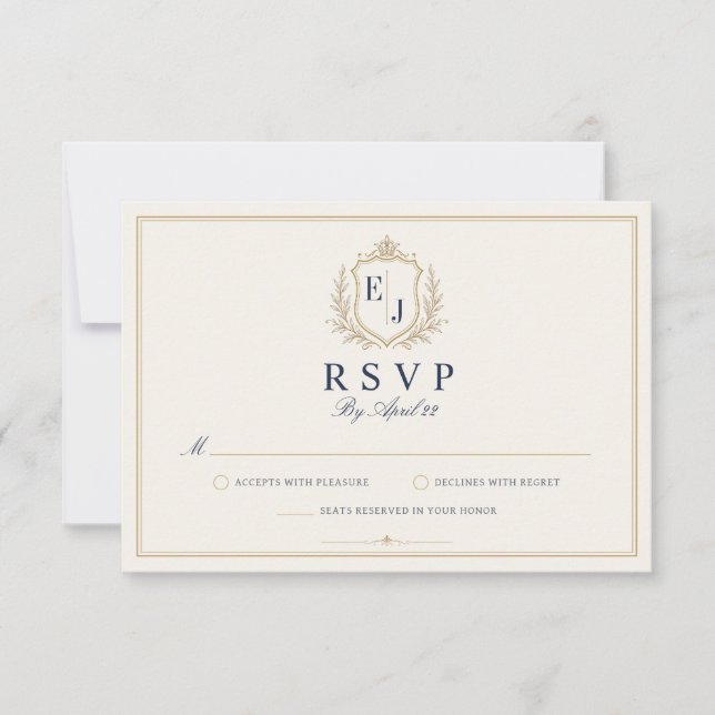 Antique Monogram Old Money Wedding RSVP Card (Front)