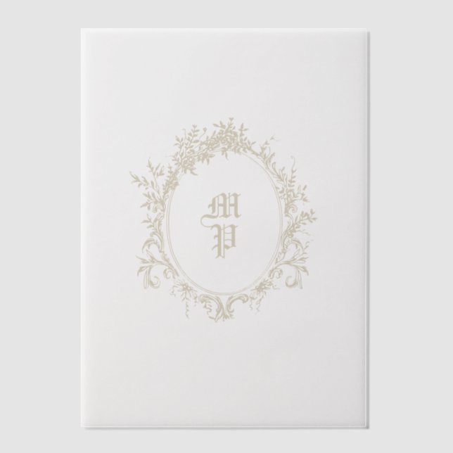 Antique Monogram Wreath Romantic Calligraphy Vellum Invitations (Front)