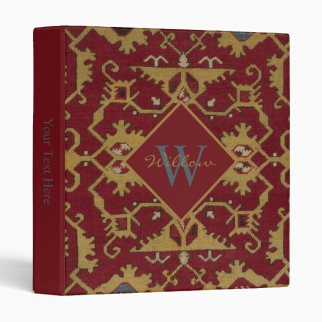 Antique Monogrammed Oriental Persian Red Pattern  Binder (Front/Spine)