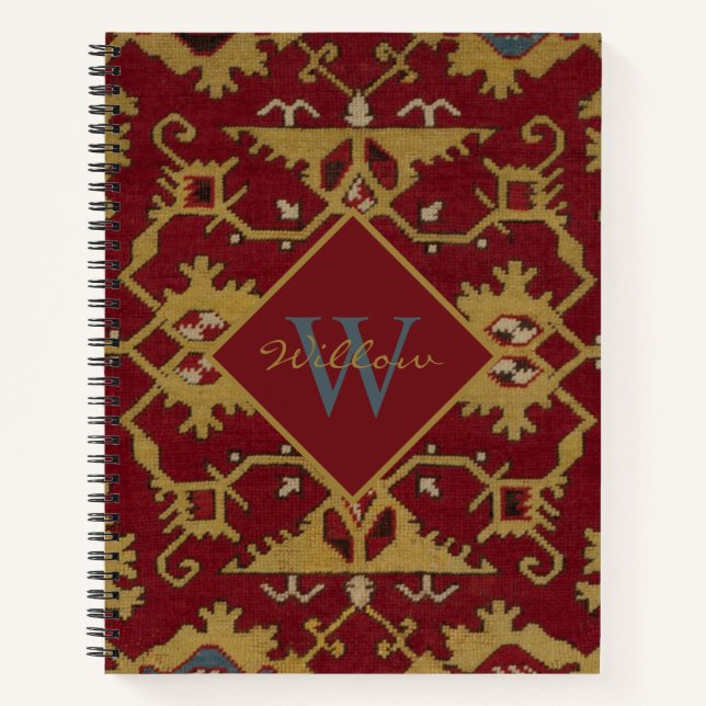 Antique Monogrammed Oriental Persian Red Pattern  Notebook (Front)