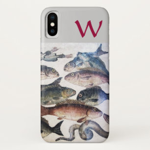 ANTIQUE MOSAIC FISHES,OCEAN SEA LIFE MONOGRAM iPhone X CASE