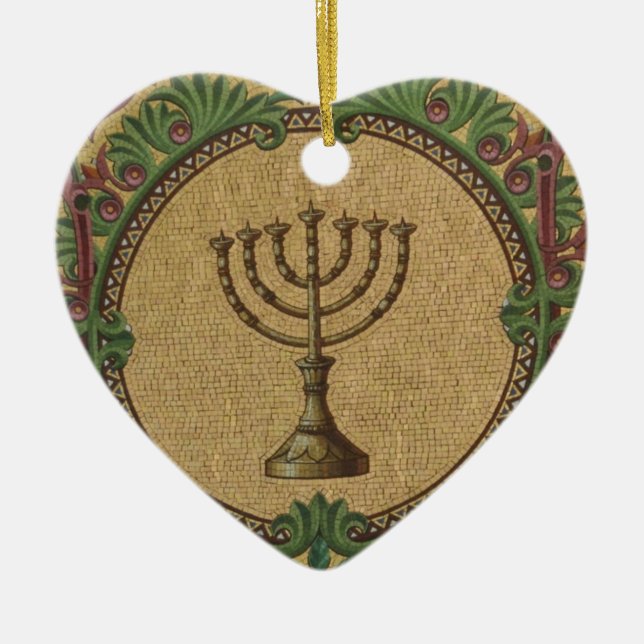 Antique Mosaic Temple Menorah Ceramic Ornament (Front)
