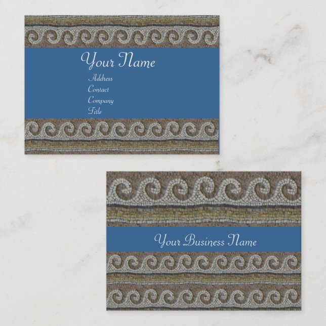ANTIQUE MOSAIC WAVES Grey Brown Blue Nautical Business Card (Front/Back)