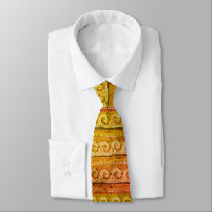 ANTIQUE MOSAIC WAVES Yellow Orange Brown White Tie