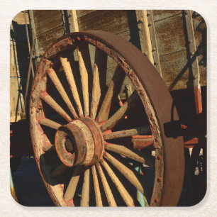 Antique mule train wagon square paper coaster