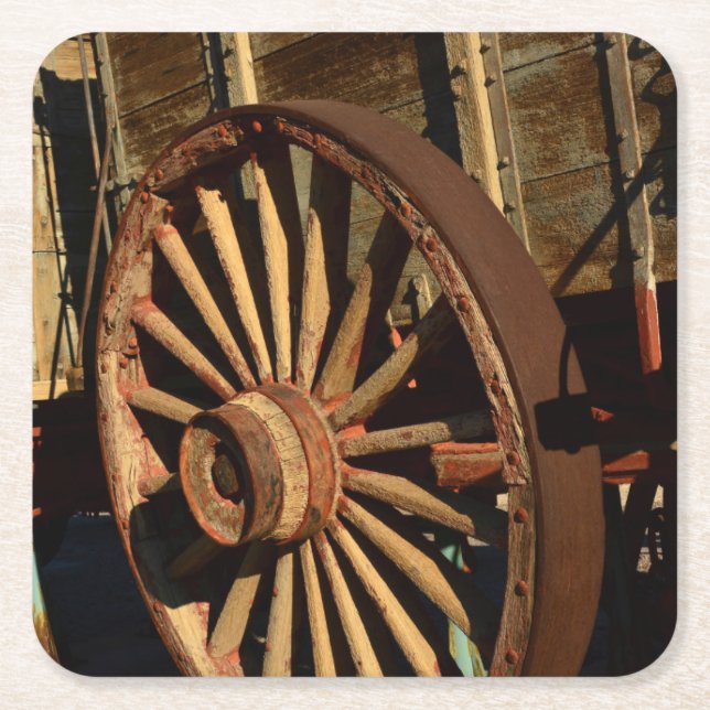 Antique mule train wagon square paper coaster (Front)