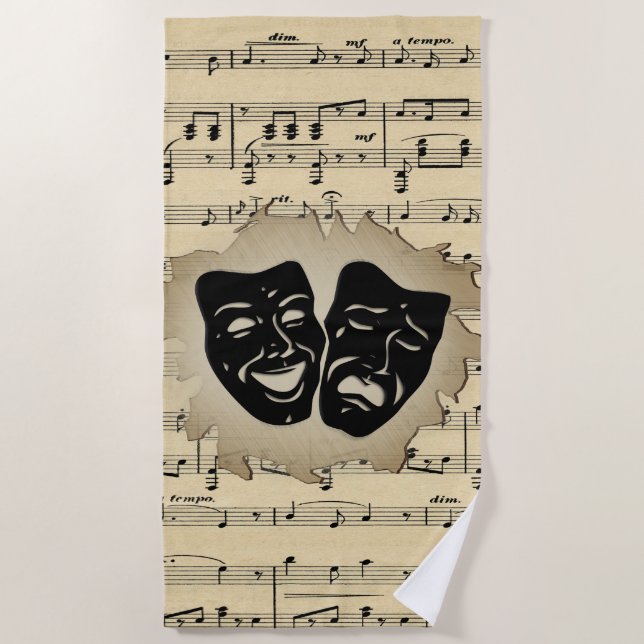 Antique Music and Theatre Masks Beach Towel (Front)