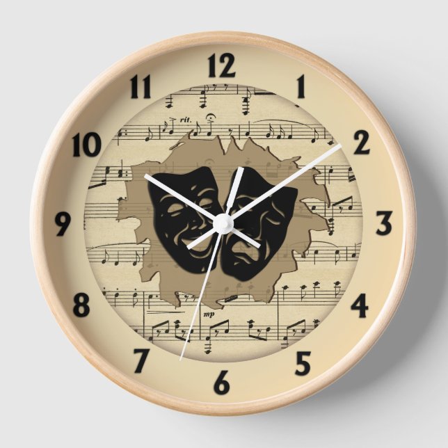 Antique Music and Theatre Masks  Clock (Front)