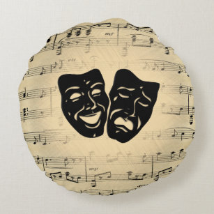 Antique Music and Theatre Masks Round Pillow