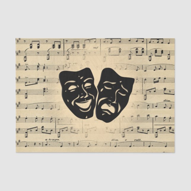 Antique Music and Theatre Masks Tissue Paper (Front)
