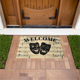 Antique Music and Theatre Masks Welcome Doormat