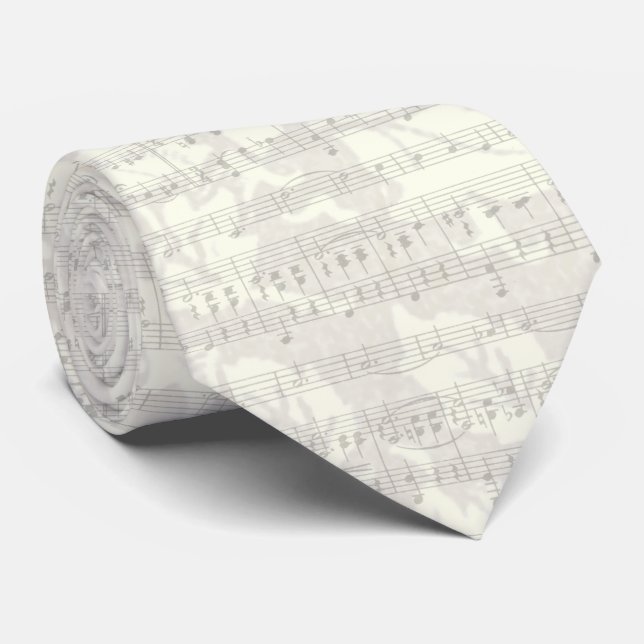 Antique Music Sheet Gray Floral Tie (Rolled)