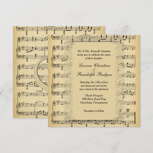 Antique Music Theme Wedding Invitation (Front/Back)