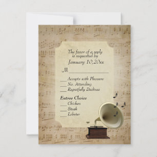 Antique Music Theme with Entree Choices RSVP Card