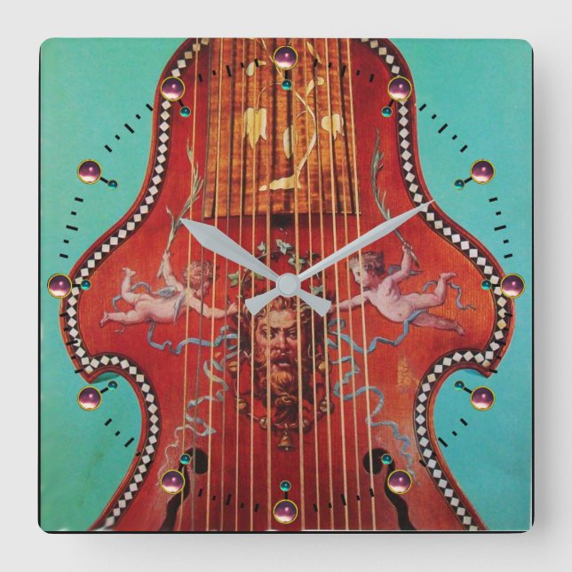 ANTIQUE MUSICAL INSTRUMENTS ,LYRA DA GAMBA Music Square Wall Clock (Front)