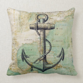 Antique Nautical Map & Anchor Pillow