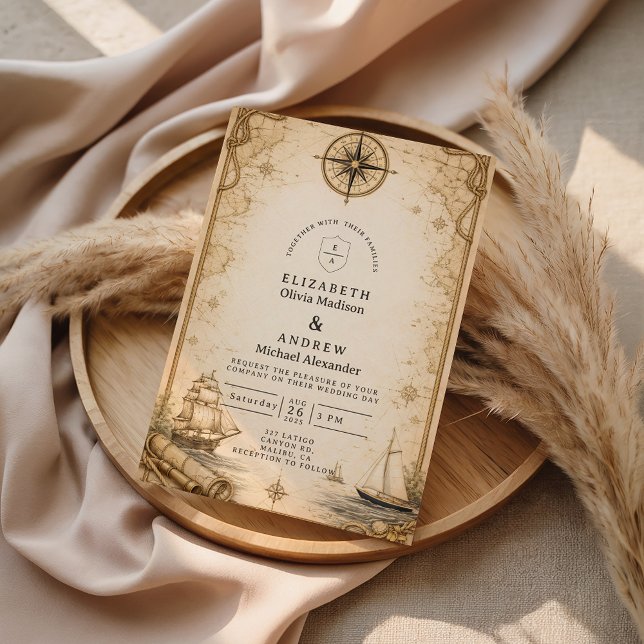 Antique Nautical Map Wedding Invitation (Creator Uploaded)