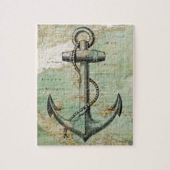 Antique Nautical Map with Anchor Jigsaw Puzzle (Vertical)